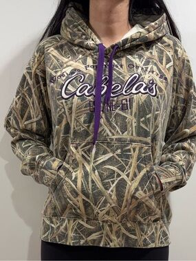 Cabela's Realtree-Style Camo Hoodie with Purple Drawcord